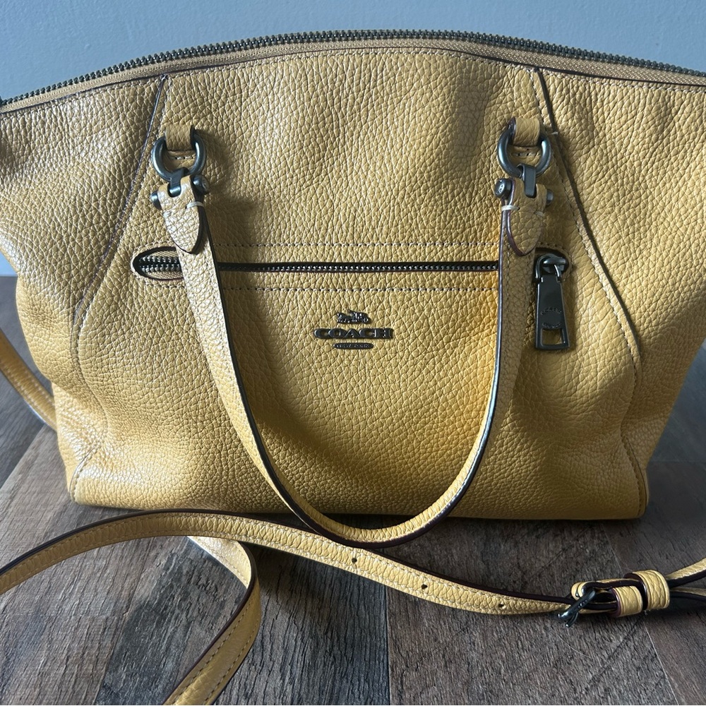 Coach Yellow Shoulder Bag with Textured Leather and Adjustable Strap